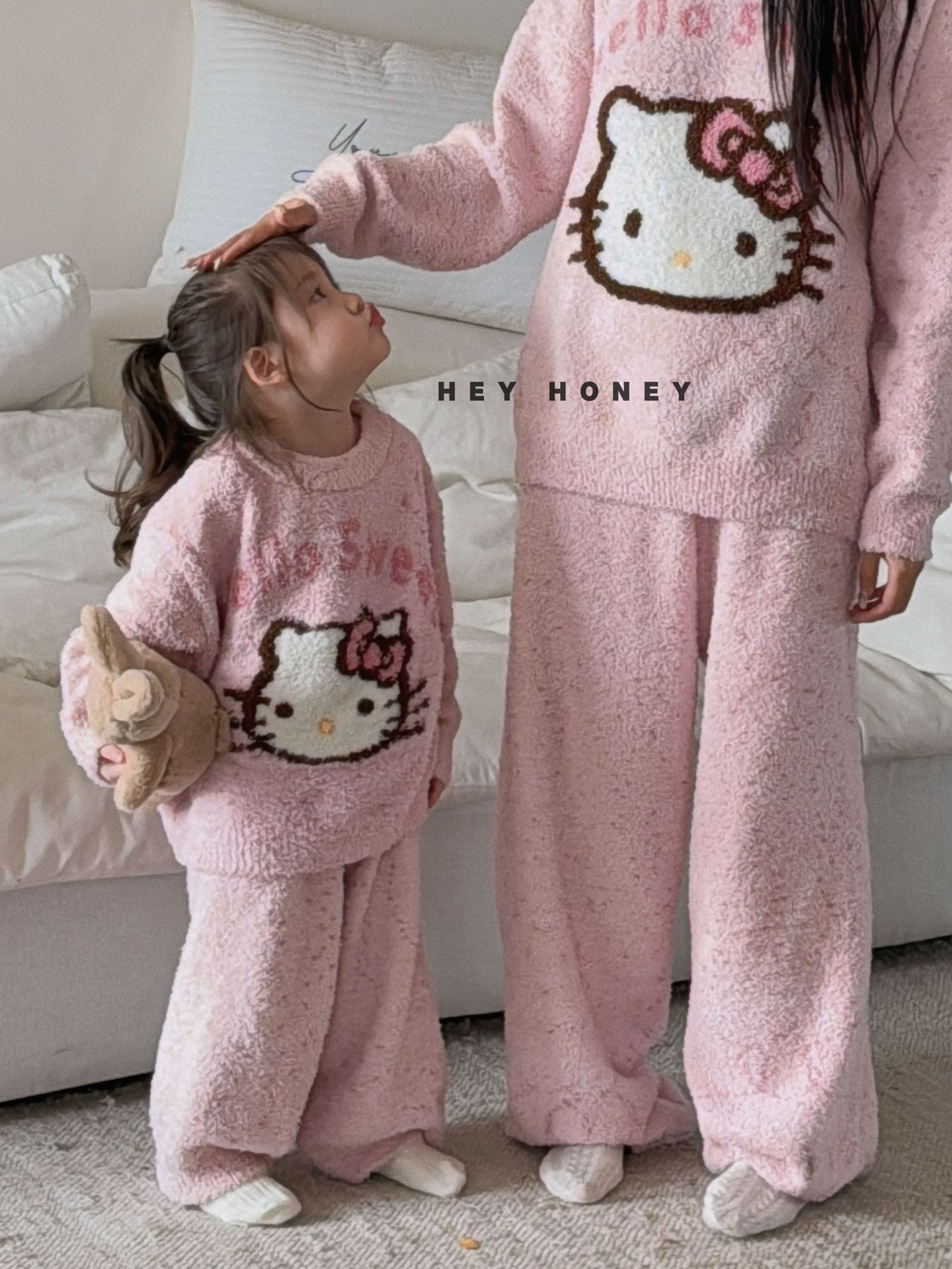 size roll autumn and winter new half velvet cute parent-child clothes thickened warm loungewear suit