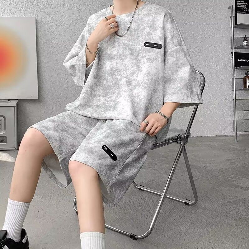 Summer Suit for Men, Tie-Dye Three-Quarter Sleeve T-Shirt, Shorts, Trendy Plus-Size Men's Clothing, a Complete Set of Casual Suits for Men 2