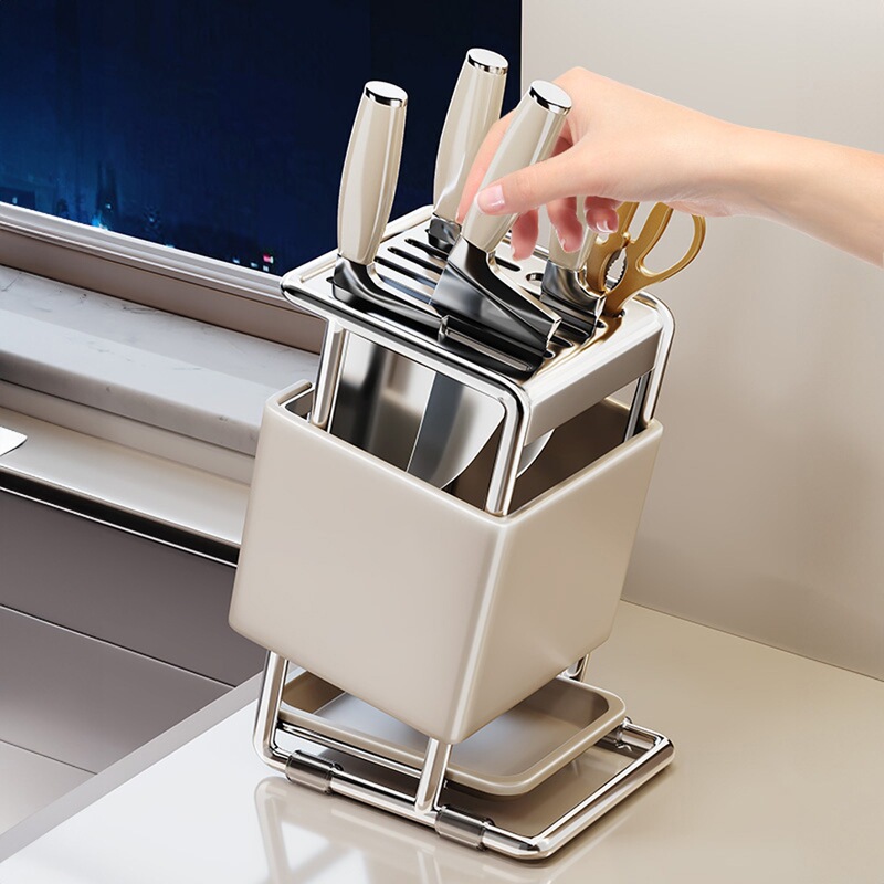 2025 New Stainless Steel Knife Holder Storage Rack Knife Storage Rack Kitchen Knife Rack Kitchen Multi-Functional Knife and Chopsticks Integrated Rack