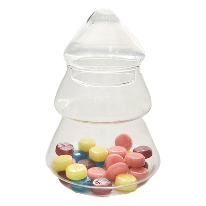 Vidrio creativo de almacenamiento de árbol de Navidad latas de caramelo con cubierta decoración de almacenamiento europea para el hogar decoración de mesa de postres