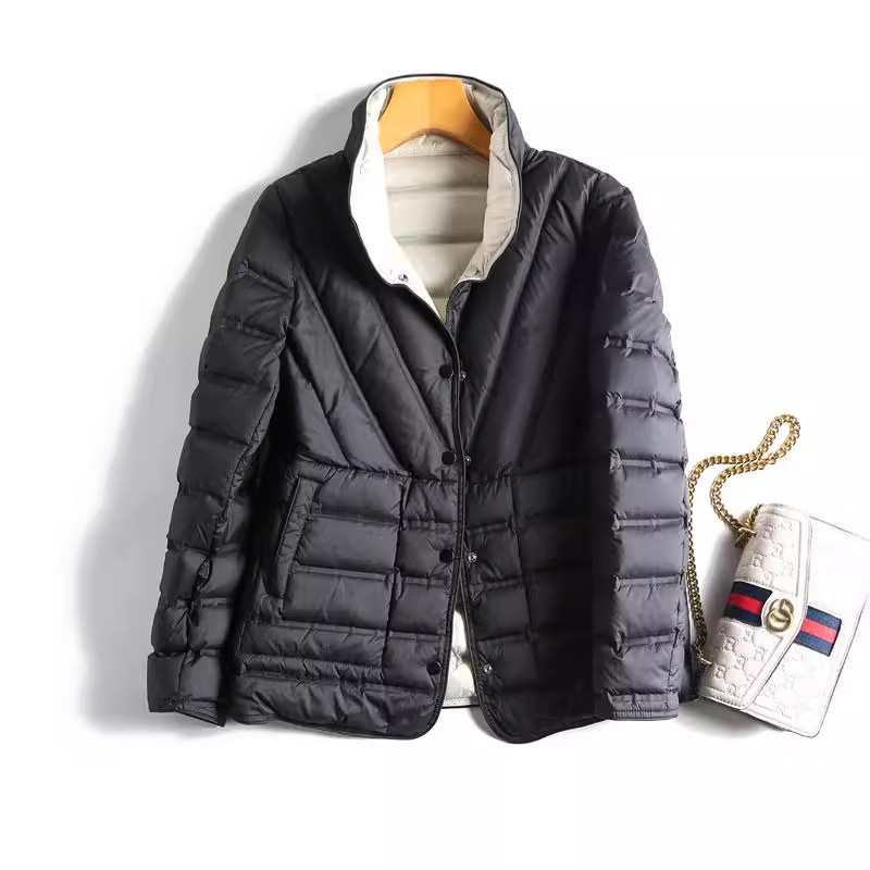 Double-sided two-sided wear winter stand collar lightweight down jacket women's short adhesive white duck down warm coat fashion Double-sided two-sided wear winter stand collar lightweight down jacket women's short adhesive white duck down warm coat fashion