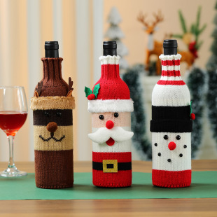 Cross-Border Christmas Decoration Supplies Wine Bottle Cover Cartoon Knitted Old Man Red Wine Party Atmosphere Hotel Restaurant Decoration