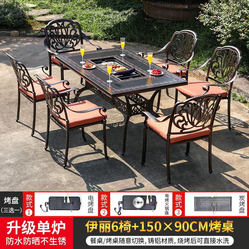 Yili 6 sillas + 150 * 90cm estampado de una sola mesa de horno