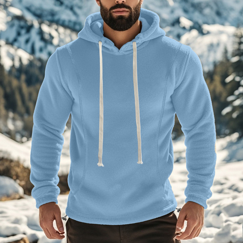 Cross-border Amazon autumn and winter men's polar fleece hooded solid color sweater fleece-lined warm sports pullover hoodie Cross-border Amazon autumn and winter men's polar fleece hooded solid color sweater fleece-lined warm sports pullover hoodie