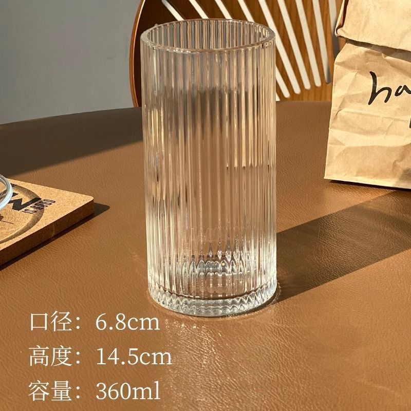 ins简约条纹玻璃杯冰美式拿铁咖啡杯果汁杯冷饮杯家用牛奶杯水杯|undefined