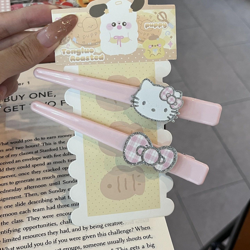 かわいいハローキティシームレスサイド前髪クリップスウィートガールハートロンググリッターTK猫カモノハシクリップ|undefined