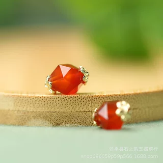 红玛瑙钻切珠8*13mm宫廷风花托镶嵌diy高级配饰配件中古饰品D181