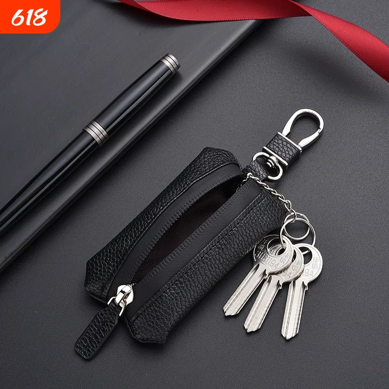 2026 New Model Zipper Large-Capacity Key Bag for Men, Portable Multi-Functional Practical Car Key Bag, Leather Key Pouch