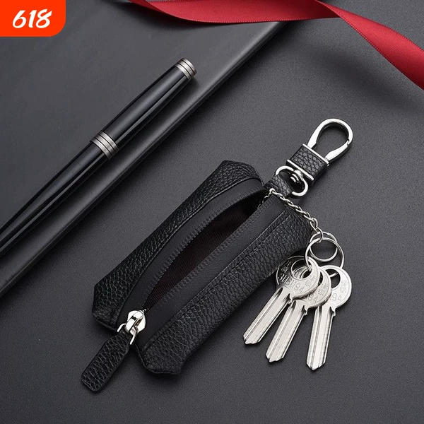 2026 New Model Zipper Large-Capacity Key Bag for Men, Portable Multi-Functional Practical Car Key Bag, Leather Key Pouch