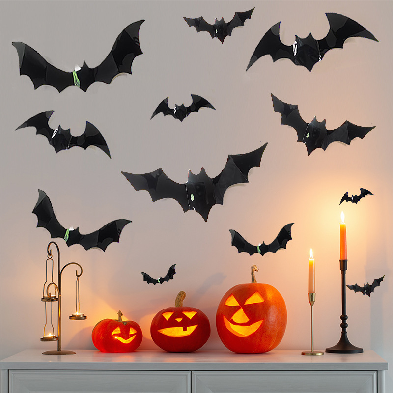 12pcs大コウモリ貼りハロウィーン3d立体漫画シールbf810パーティー装飾配置壁貼り|undefined