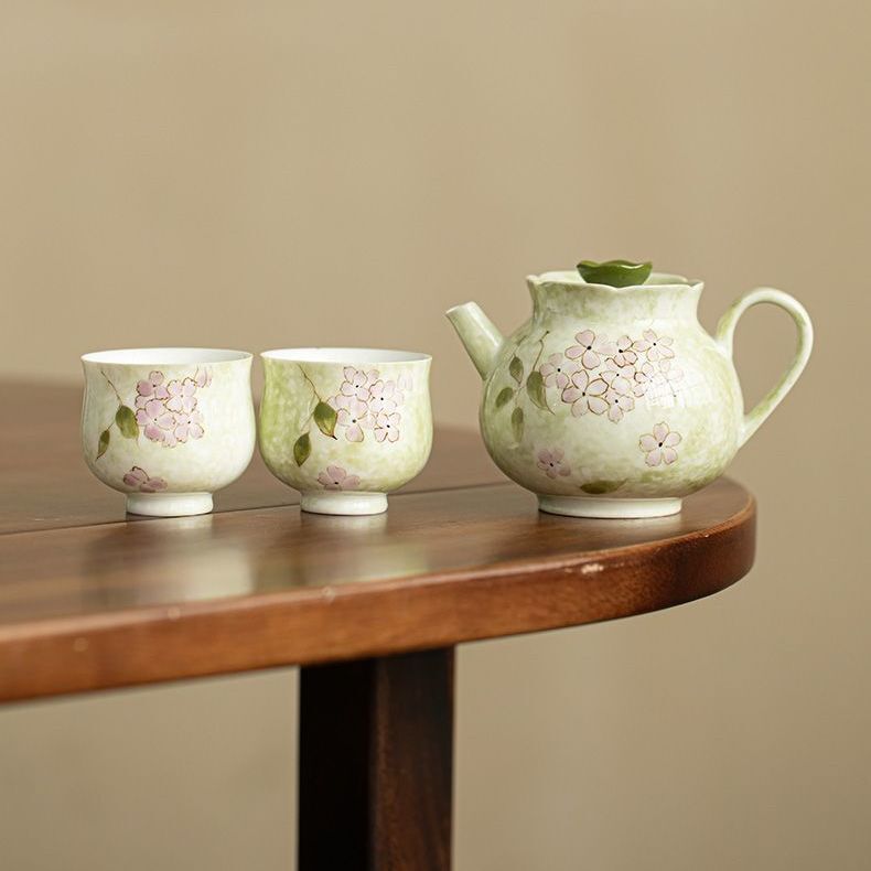 Hand-Painted Hydrangea Blooming Lotus Pot Exquisite Small Fresh Teapot Teacup Set Household Kung Fu Tea Set Small Set