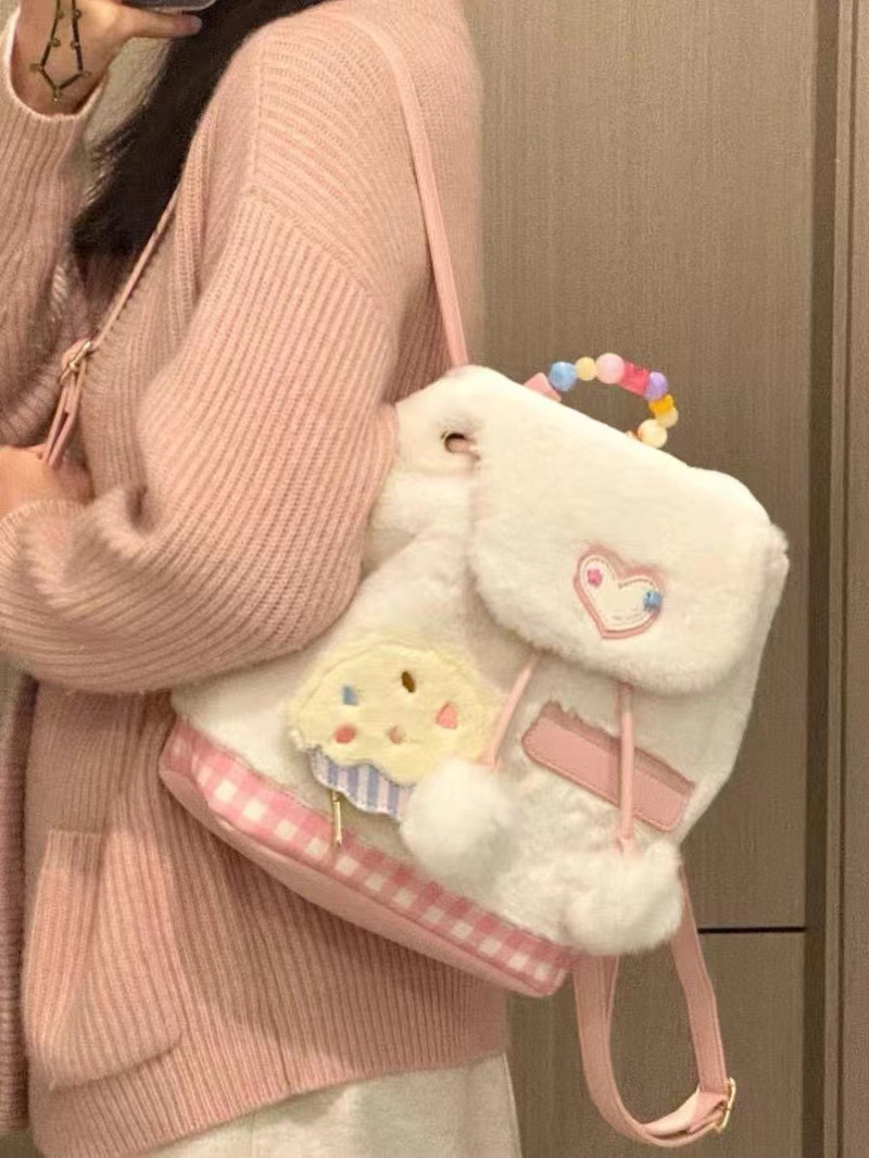2024 New Autumn/Winter Sweet Ins Girls' Student Fashion Versatile Hairy Backpack_voghion.com