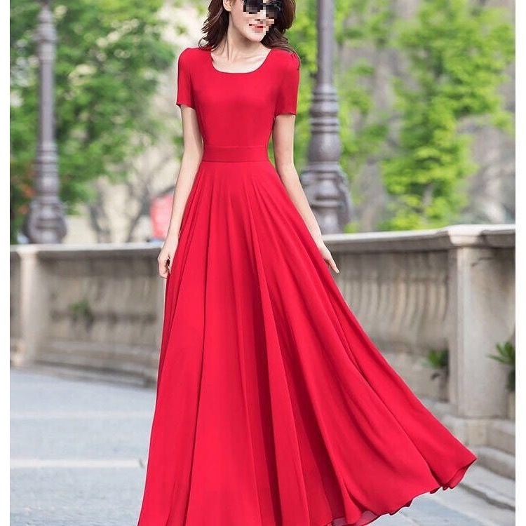 Slimming, Long, Elegant Beach Dress with a Large Hem, Chiffon Maxi Dress for Women, Summer 2026, Solid Color Slimming, Long, Elegant Beach Dress with a Large Hem, Chiffon Maxi Dress for Women, Summer 2026, Solid Color