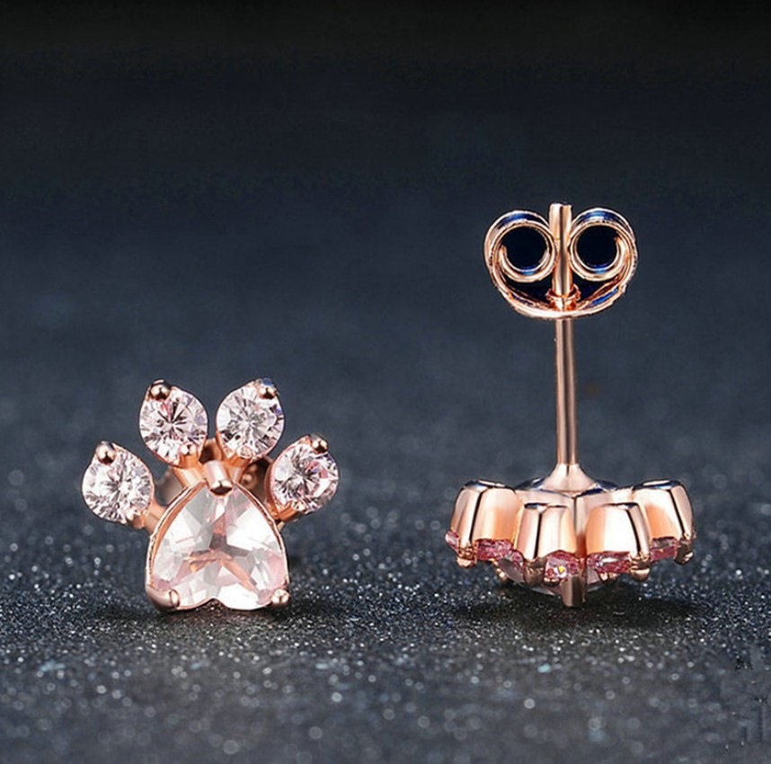 Zircon Inlay Material Cute Paw Print Alloy Plating Zircon Ear Studs