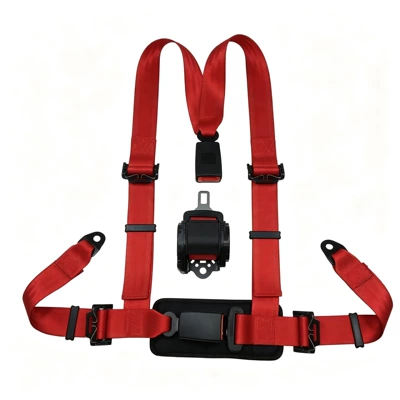 Amusement park equipment: Karting racing seat with a four-point safety harness, available for custom manufacturing and directly supplied by the manufacturer (Car seat belt) - red