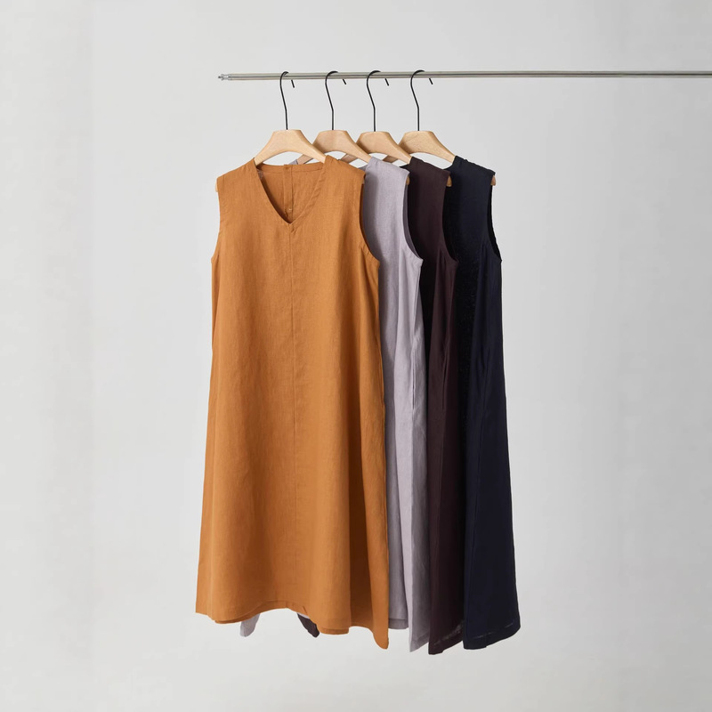 Linen V-Neck Sleeveless Dress for Women 2026 Summer New Niche Artistic Loose A-Line Dress Cool and Breathable Dress Linen V-Neck Sleeveless Dress for Women 2026 Summer New Niche Artistic Loose A-Line Dress Cool and Breathable Dress