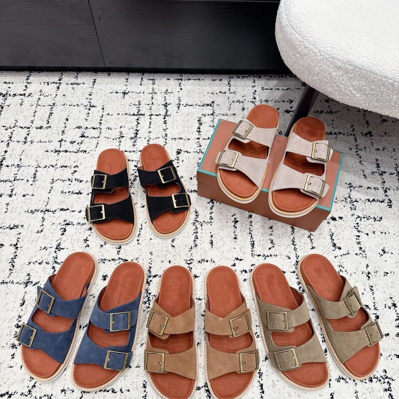 Double-Buckle Suede Birkenstock Sandals for Men 2026 Summer New Retro Casual Outdoor Flat Soft-Soled Men's Slip-Ons
