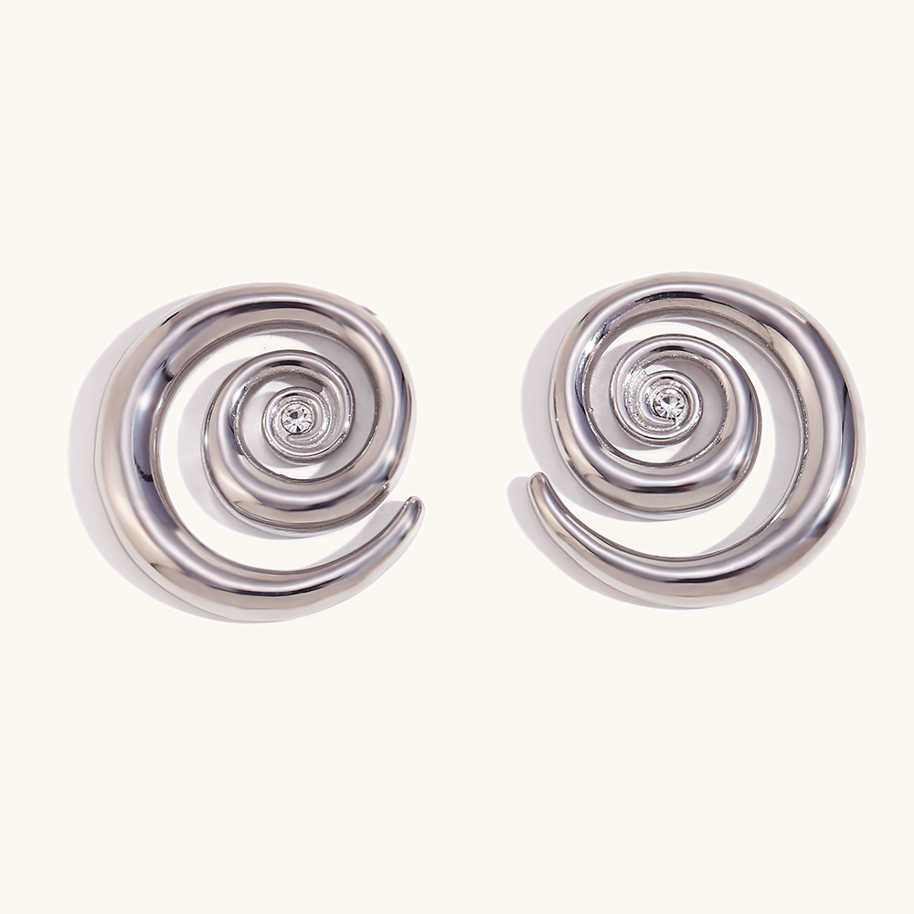 Stainless Steel Material 1 Pair Simple Style Commute Circle Lines Plating Stainless Steel Zircon 18K Gold Plated Ear Studs