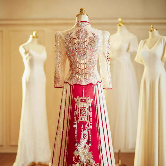 Champagne Color New Style Xiuhe Dress 2024 New High-end Luxury Chinese Style Wedding Dress Wedding Dress Wedding Dress Bride's Wedding Dress for Summer