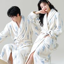 冬季浴袍珊瑚绒加绒加厚保暖浴袍情侣家居服法兰绒宽松加大码套装