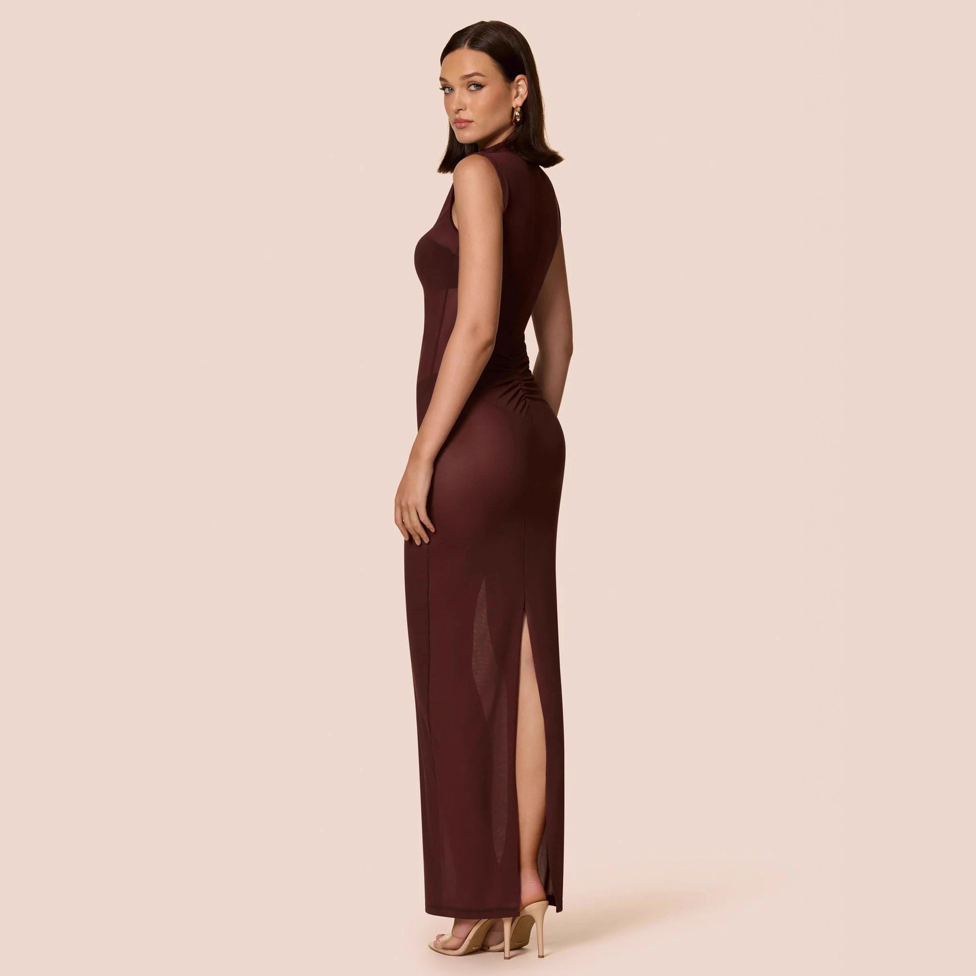 2025 European And American Style Summer New Sexy Women's, Slim-fit Sheer Stand-up Collar Sleeveless Back-slit Mesh_ecoleips.com