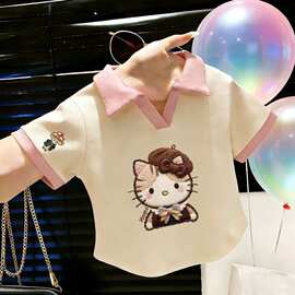 女童宝宝夏季衣服polo领短袖2026新款儿童V领百搭洋气T恤上衣潮童