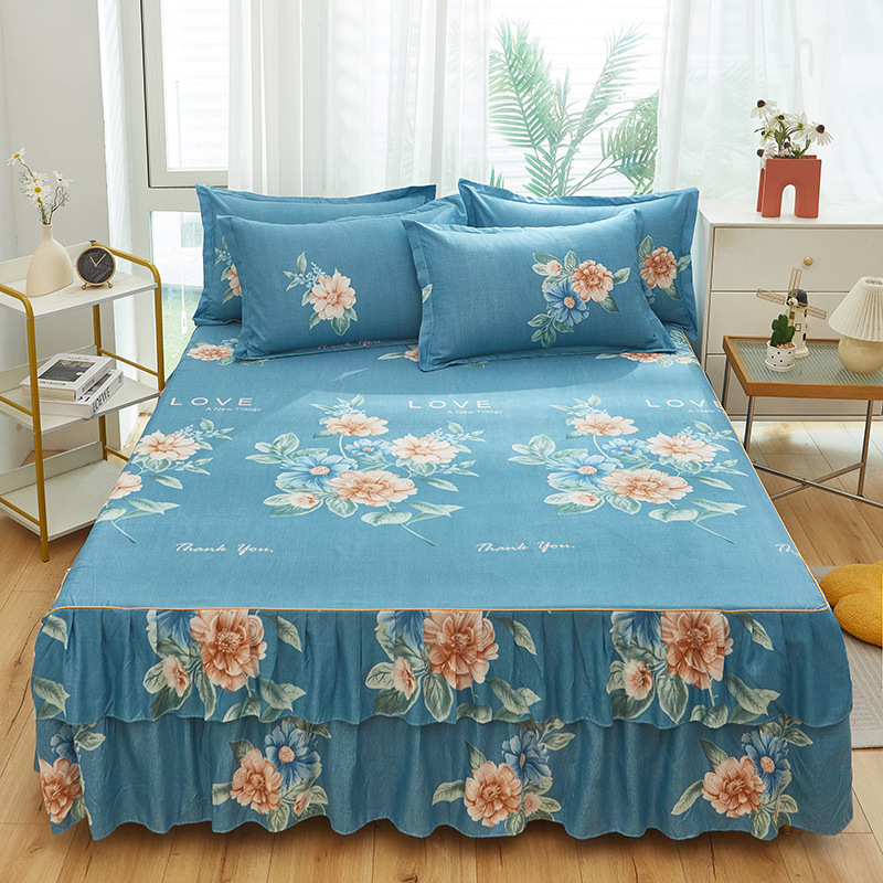 Máscara de cama Simmons transfronteriza, algodón de aloe vera, falda de cama de encaje bilateral de una sola pieza, cubierta de cama de princesa coreana, fábrica al por mayor