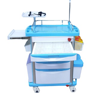 Medical Double Lock ABS Rescue Vehicle Multifunctional Medical Trolley Five Drawer Blue Cardiopulmonary Resuscitation Vehicle Heart Compression