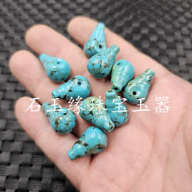 西藏仿老矿绿松石佛珠手链三通仿玉石散珠高瓷带铁线绿松石配件