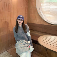 现货TB同款四条杆简约拉链开衫时尚休闲针织毛衣外套女
