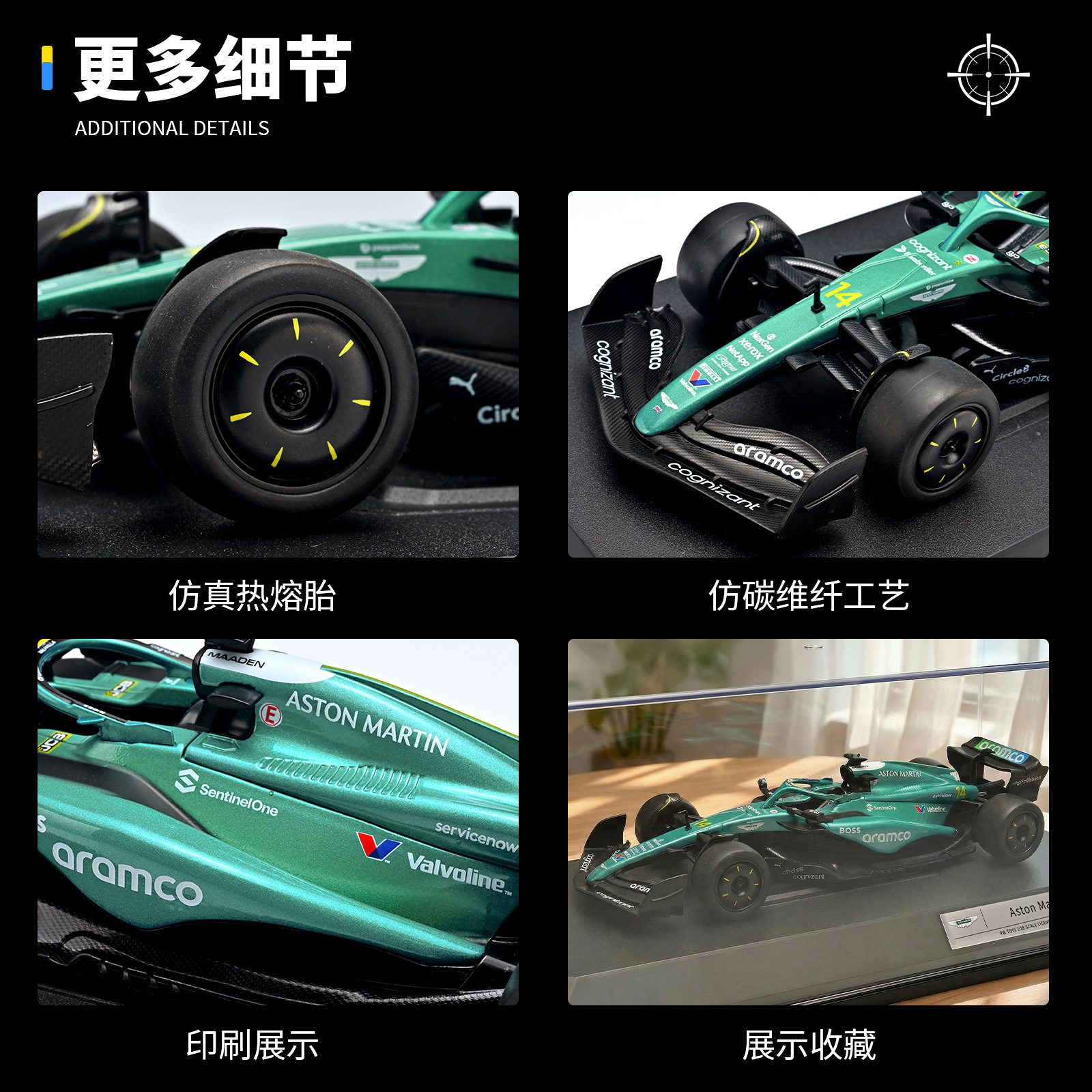 Auténtico licenciado 1: 18 Fórmula 1 Aston Martin aleación modelo de carreras simulación de decoración grande