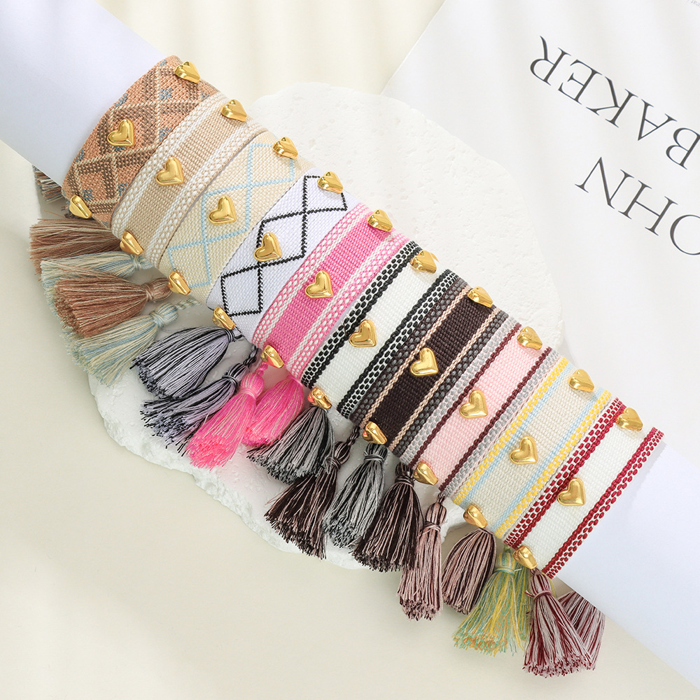 8g Weight Drawstring Bracelets Classification 1 Piece Quantity Holiday, Daily Occasion Polyester, Metal Material Heart Shape Pattern Women's Gender Embroidery, Tassel Design Simple Style Style Simple Style Heart Shape Polyester Metal Embroidery Tassel Women's Drawstring Bracelets 2
