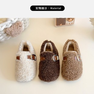 Children's cotton shoes 2024 winter new girls two cotton fleece-lined warm soft bottom bean shoes girls princess Mao Mao shoes