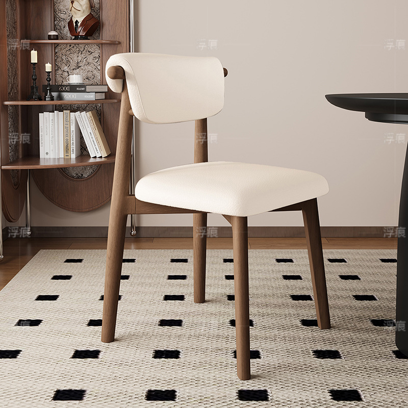 Silla de comedor de madera maciza, cuero de microfibra, restaurante doméstico, silla trasera de tela de algodón y lino, mesa y silla de comedor de hotel, taburete, silla duradera