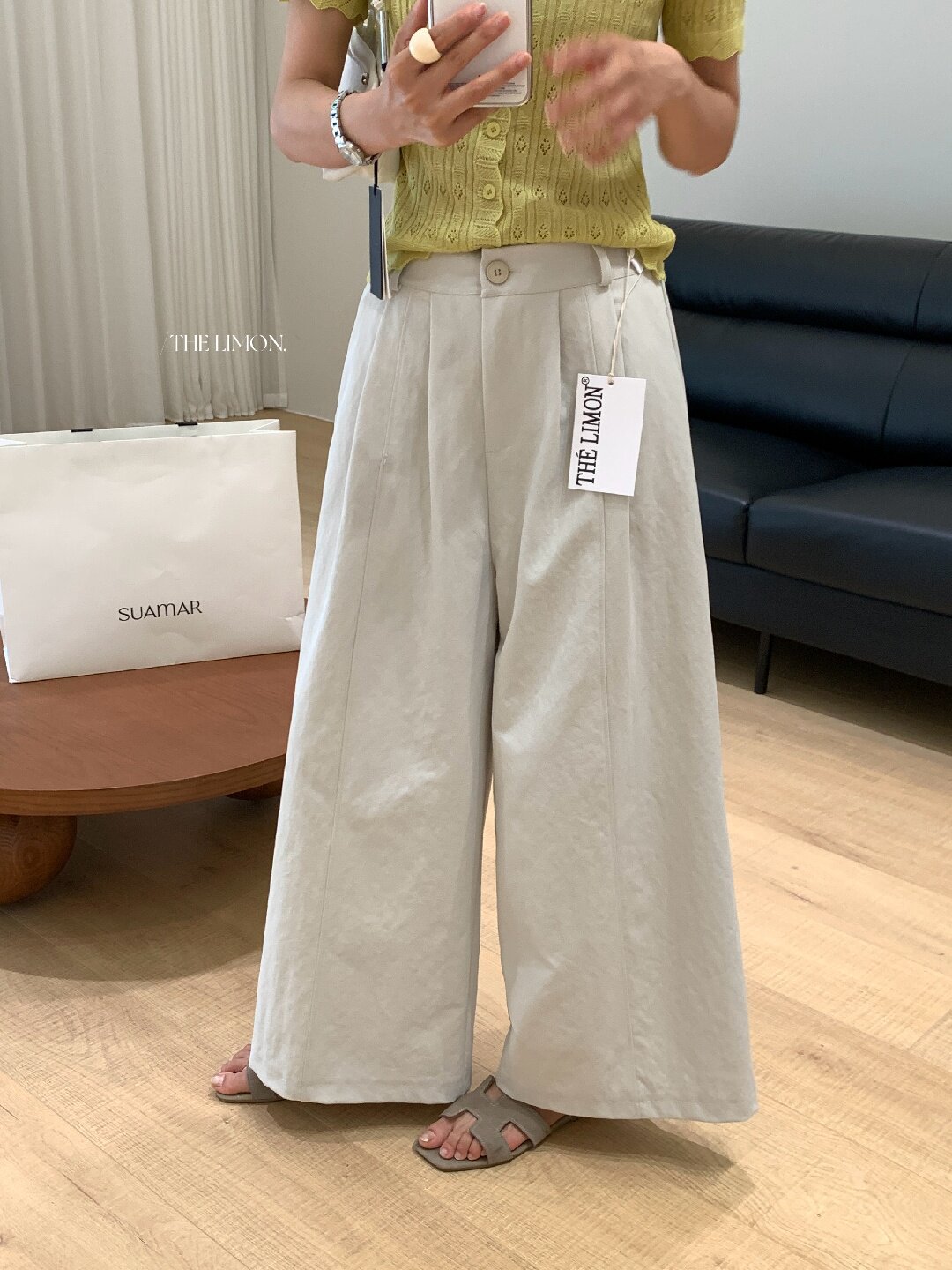 Quần culottes nữ ống rộng cạp cao dáng suông phong cách tối giản — màu đen, Xám cacbon, Xám bạc, màu trắng chi tiết 30