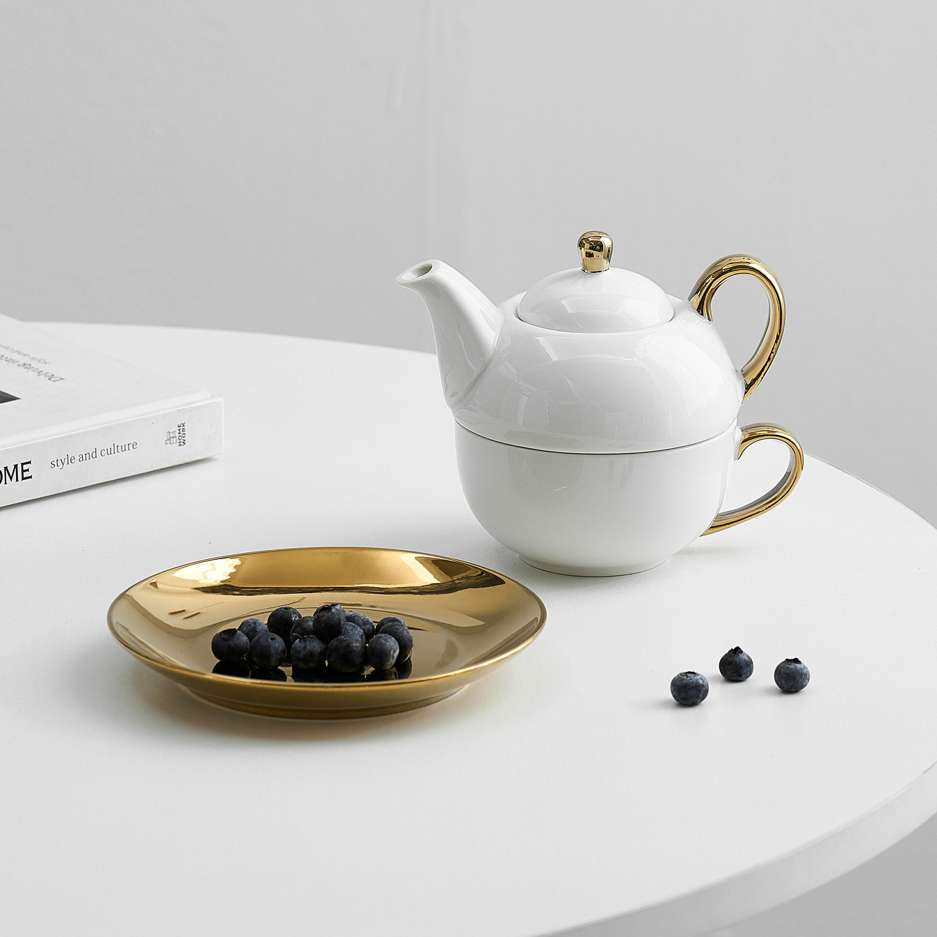 Tetera transfronteriza con logotipo, juego de té de cerámica, té de la tarde, taza de café, tetera, olla de lujo ligera