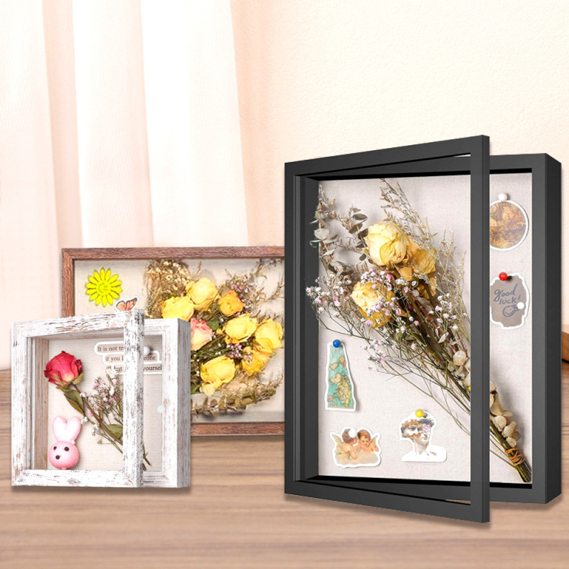 3D Hollow Photo Frame with Open Lid, Cotton Cloth Magnetic Shadow Box, Handmade DIY Photo Dried Flower Framing Hollow Photo Frame
