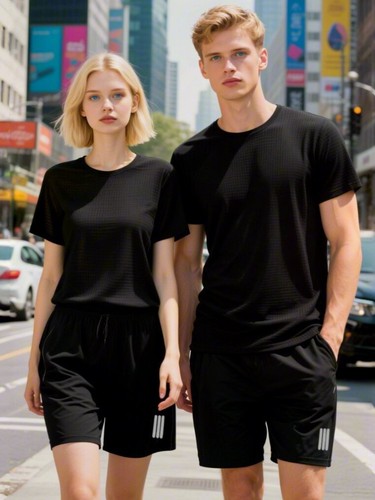 New casual set for men, summer thin breathable quick-dry short-sleeved shorts, size large loose sports two-piece set