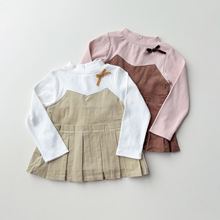 特价日单尾货100-130女孩螺纹棉半高领T恤上衣甜美百搭中小童秋季