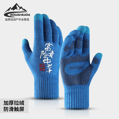 New Style National Trend Knitted Gloves for Men, Autumn/Winter Outdoor Thicker Lined Warm Insulation Touch Screen Anti-Slip Trendy Model for Cycling Students, DZ80
