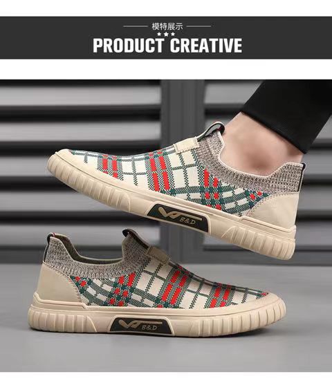 Herrenschuhe Sommer Neue Fly Woven Atmungsaktive Herren Mesh Panel Schuhe Außenhandel Trend Woven All-Match Slip-on Freizeitschuhe_voghion.com