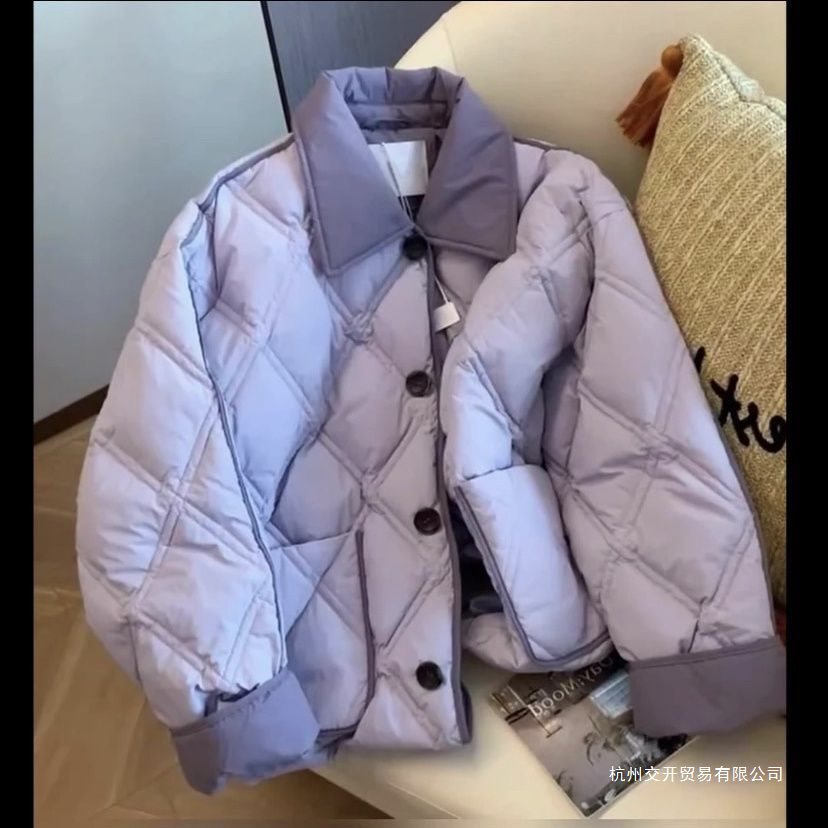 小香风感撞色翻领夹棉棉服外套女秋冬款时髦洋气轻薄棉衣少女