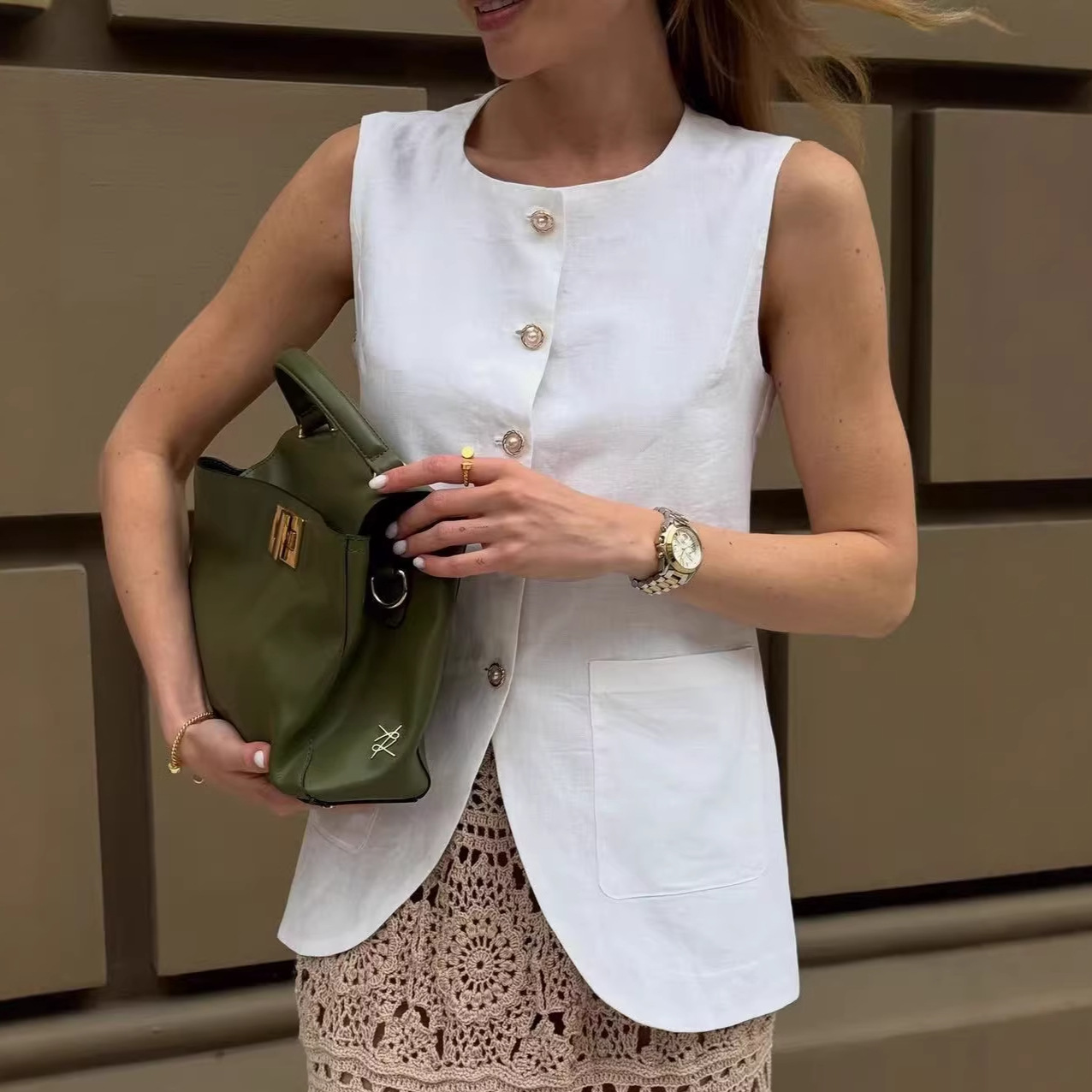 2026 Hot-Selling Cross-Border Simple French-Style Casual Workwear Top Summer Pure Cotton Square-Neck Sleeveless Vest European and American Women's Fashion