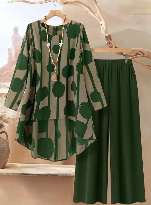 Women's Casual Printed Pant Set Loose-fitting Plus-size Outfit_voghion.com