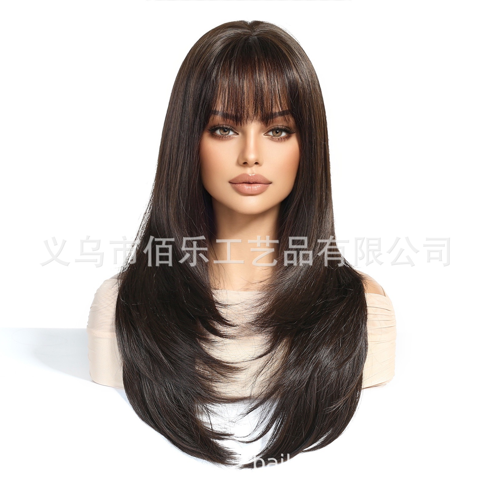 Negro marrón largo cabello recto pelucas de cabello para mujeres cubierta de capas sensoriales de cabello encontradas en stock al por mayor venta caliente pelucas image 3