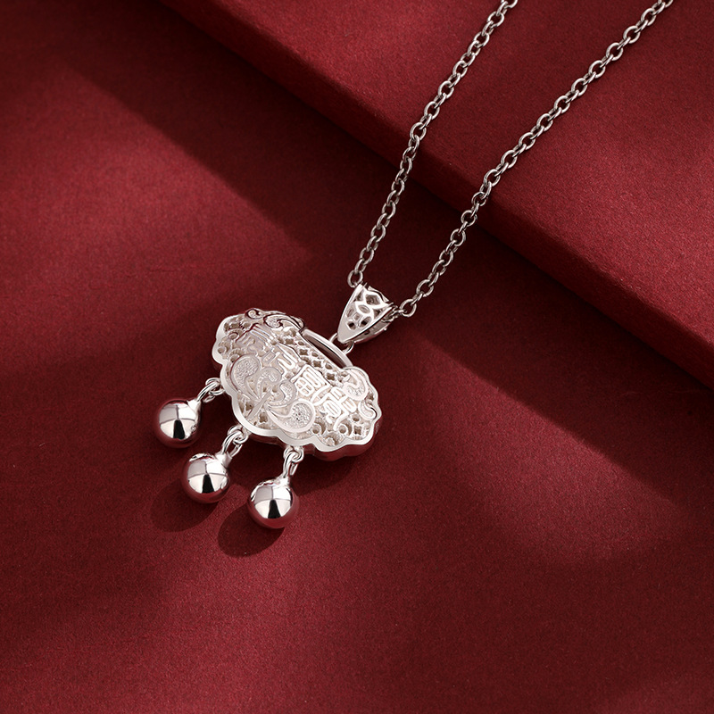 Pie de plata 990 bebé colgante de cerradura de larga vida mujer larga vida rica bolsa de cerradura hueca bebé cerradura de plata regalo de luna llena