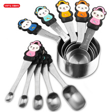 厂供304不锈钢量杯量勺熊猫新款硅胶磁吸批发套装厨房工具烘焙勺