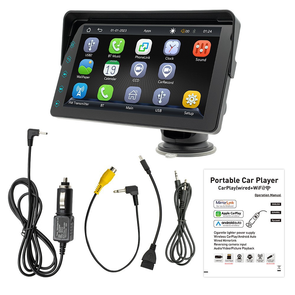7 pulgadas portátil HD coche MP5 host coche Bluetooth reproductor Apple carplay + Android Auto