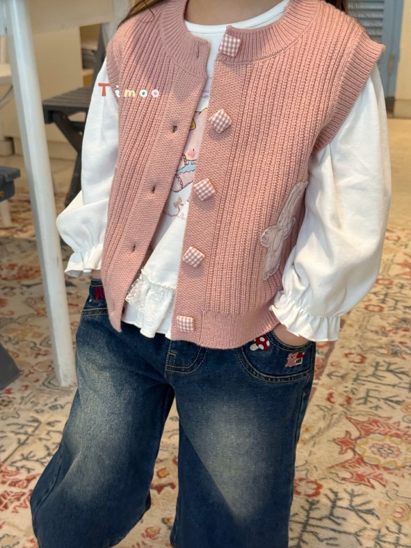 女の子のセーターベストベビーコットンセーター 2025 秋の新スタイル子供のベストトップジャケット女の赤ちゃん|undefined