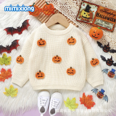 インホット販売秋と冬の新しいスタイルの幼児ハロウィン立体カボチャ柄ニットトップ男性と女性のベビーセーター